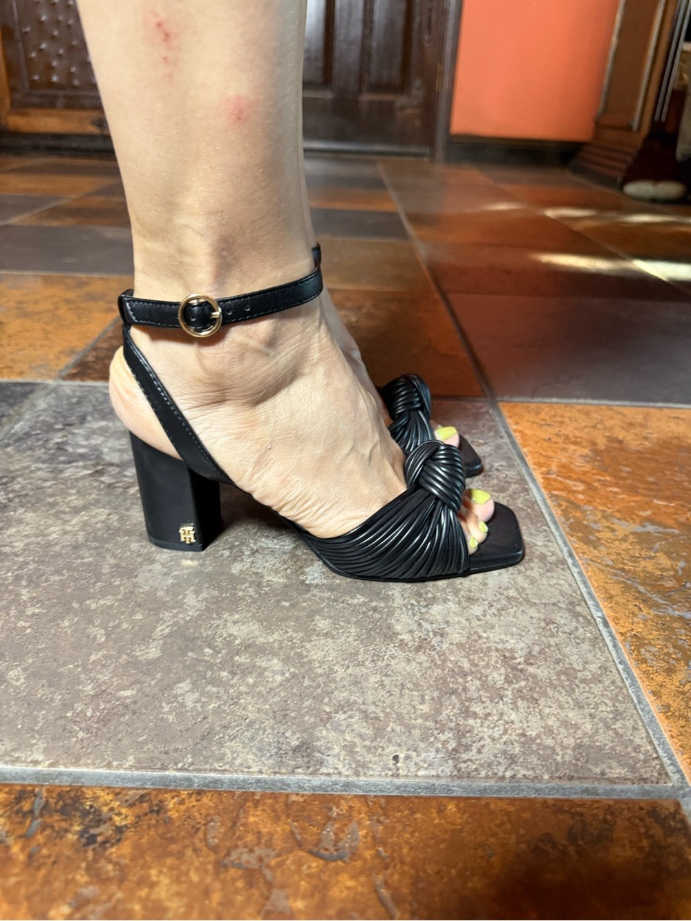 Tommy Hilfiger Black Knotted Strap Ankle-Tie Sandals - Picture 4 of 9